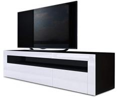 Mesa Baja para TV Valencia, Cuerpo en Negro Mate/Frente en Blanco de Alto Brillo con Marco en Blanco de Alto Brillo