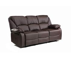 ECODE Sofa Canapé Tres Plazas Reclinable con Masaje por Ondulación Vibrante, Calor Lumbar, Polipiel ECO-8590/3 Marron
