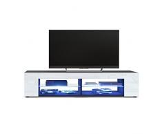 Mesa para TV Lowboard Movie, Cuerpo en Negro Mate/Frentes en Blanco de Alto Brillo con iluminación LED en Azul