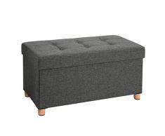 SONGMICS Puff Baúl Plegable Cuadrado Taburete de Almacenamiento Tapizado en Esponja con Patas de Madera Maciza con Tapa Gris Oscuro LSF16GYZ