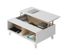 HABITMOBEL Mesa Centro elevable Blanco y Roble 100x38/58x68 cm