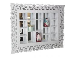 Espejo de rejilla blanco antiguo, estanterías conejera espejo pared de la cabaña, adornos hechos a mano, vitrina de coleccionista de madera