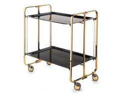 Carrito camarera armazón dorado, 2 bandejas negras. Cuatro posiciones fáciles de cambiar: cerrado, abierto, semi-plegado, bandeja inferior semi-plegada.