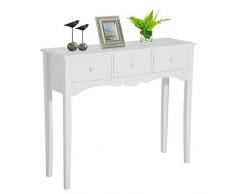 HOMCOM Mueble Mesa Recibidor Tipo Consola de Entrada y Mesa Auxiliar con 3 Cajones en Color Blanco y Material de Madera 100x32x85cm