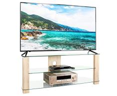RFIVER Mueble de TV Salon de Esquinero de Cristal de Ancho de 120cm con Patas de Madera para Television hasta 60 Pulgadas con 3 Estantes TS3002