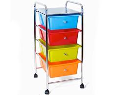 Bakaji carro esteticista de acero cromado cajonera 4 cajones extraíbles colores con 4 ruedas + Estante Superior carro carro con cajones uso Oficina Casa Muebles Baño Silver 32 x 37