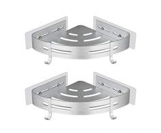 Gricol Estante de Ducha Sin Taladrar en Aluminio Aeronáutico con 2 Ganchos Estanteria Rinconera Cestas Antióxido Auto Adhesivas para Baño 2 Piezas
