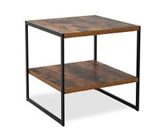 Homfa Mesita Auxiliar Mesita de Noche con 2 Niveles para Sofá Salón Dormitorio Negro y Vintage 50x50x50cm