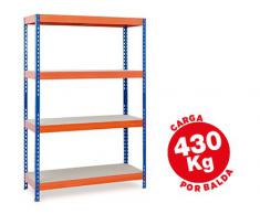 ESTANTERIA METALICA AR STORAGE 200X100X60CM 4 ESTANTES 430KG POR ESTANTE BANDEJAS DE MADERASIN TORNILLOS AZUL NARANJA