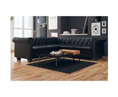 Tidyard Sofá de Esquina Chesterfield 5 Plazas,Sofá de Salón con Estructura de Madera para Hogar o Oficina,Estilo Clase,Tapicería de Cuero Artificial,205x205x73cm Negro