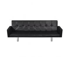 vidaXL Sofá Cama con Reposabrazos de Cuero Artificial Negro Sillón Extendible