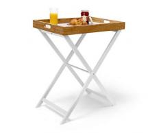 Relaxdays 10019176 Mesa Auxiliar Plegable, bambú, Blanco y Natural, 60x40x72 cm