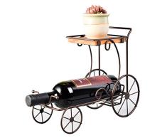 Nologo ZWJ-JJ Vintage Wine Rack de decoración del hogar Hierro Vino Vitrina Europea Retro Estilo Minimalista de Cuatro Ruedas del Coche con Flores 30 X 12,5 X 24,5 cm