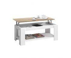 Habitdesign Mesa de Centro con revistero Incorporado, 102x50x43/54 cm (Blanco Artik - Roble Canadian)
