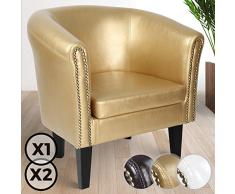 MIADOMODO Sillón Chesterfield | Tapizado en Cuero Artificial con Patas de Madera, Set y Color a Elegir | Butaca de Piel Sintética para Dormitorio y Salón, Sofá Chester 1 Plaza (1 Pieza, Dorado)