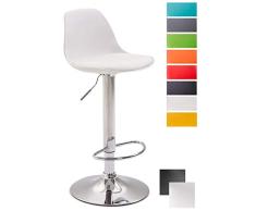 CLP Taburete de Bar Kiel con Estructura de Plástico I Taburete de Cocina Altura Regulable I Taburete Alto con Respaldo & Asiento de PU I Color: Blanco, Cromado