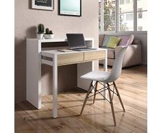 Habitdesign - Mesa Escritorio Extensible, Mesa Estudio Consola, Color Blanco y Roble Canadian, Medidas: 98,5x87,5x36-70 cm de Fondo