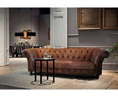 LuxuryLeather3 Lujo Churchill 2,5, 3 plazas Sofá Cama de Piel de Estilo Chesterfield, geanium