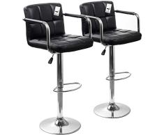 Display4top Taburetes de Bar, con Estructura cromada, sillas giratorias de 360 Grados, Acolchadas Blandas, Juego de 2 (Negro/reposabrazos)