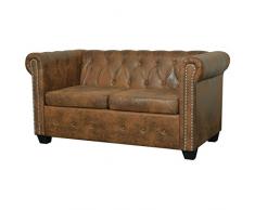 vidaXL Sofá Chesterfield 2 Plaza Cuero Artificial Marrón Sillón Asiento Mueble