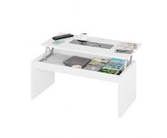 Mesa de centro elevable blanco brillo y cristal negro