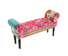 Versa Pink Patchwork Taburete pie de Cama para el Dormitorio, Banco para el Hall o la Entrada, con Apoyabrazos, Medidas (Al x L x An) 53 x 32 x 100 cm, Algodón y Madera, Color Rosa