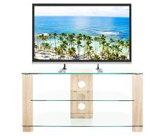 RFIVER Mueble de TV de Esquinero de Cristal de Ancho de 105 con Patas de Roble Mesa para Television hasta 50 Pulgadas con 3 Estantes TS3001