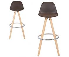 E-starain 2X Taburete de Bar Patas Madera Taburete Alto Cocina con Respaldo Cuero Sintético Sillas Altas Muebles Cocina Marrón