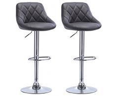 WOLTU 2X Taburete de Bar con Respaldo Cuero Sintético Taburetes Alto Cocina Regulable en Altura Taburete Giratorio Sillas Bar Taburete de Escritorio Gris BH23gr-2