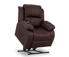 Don Descanso - Sillón Relax Eléctrico Levanta Personas Trevi Choco con Reclinación 160º, 10 Programas, Temporizador, Calor Lumbar, Sist. Masaje 4 Zonas y Acabado PU [Incluye Mando]. Ideal Gente Mayor