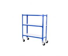 Estantería metálica sin tornillos con ruedas Simonclick de 3 estantes Azul/Blanco Simonrack 900x1100x500