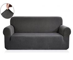 E EBETA Funda de sofá, Tejido Jacquard de poliéster y Elastano, Funda de Clic-clac elástica Cubiertas de sofá de 3 Plaza (Gris Oscuro, 185-235 cm)