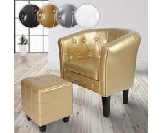 MIADOMODO Sillón Chesterfield con Reposapiés | Tapizado en Cuero Artificial con Patas de Madera, Color a Elegir | Butaca de Piel Sintética para Dormitorio y Salón, Sofá Chester 1 Plaza (Dorado)