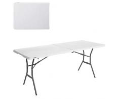 LIFETIME 20105 - Mesa rectangular plegable blanco efecto granito 184 x 76 x 73.5 cm
