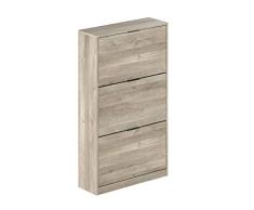 Marca Amazon - Movian Inari Modern - Armario zapatero de 3 puertas, 25 x 75 x 128 cm (Efecto Roble)