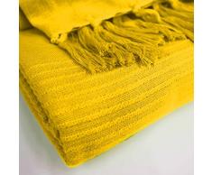 Le Jardin Des Cigales Lana - Manta de sofá (a Flecos algodón Tisse 150 x 150 cm, algodón, Amarillo, 150x0.5x150 cm