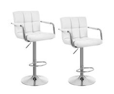 Songmics 2 x Taburete de Bar Regulable en Altura y Giratorio Cromado Cuero Sintético Blanco LJB93W