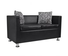 vidaXL Sofá Moderno de 2 Plazas de Cuero Artificial Negro Sillón de Salón Casa