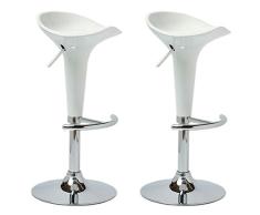 CLP Set de 2 Taburetes Saddle Modernos I 2 Taburetes de Bar Regulables en Altura & Giratorios I 2 Taburetes Altos con Reposaiés I Color: Blanco