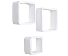 SONGMICS Juego de 3 estantes para Libros CDs Estanterías de Pared Cubos Retro Blanco LWS104