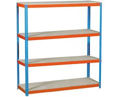 Estantería Metálica Simonforte 2404-4 Chipboard, Kit Simonforte Chipboard, azul/naranja, 2000x2400x450, 4 estantes, Simonrack