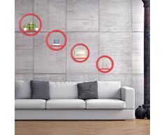 Relaxdays Juego de Estantes Flotantes Redondos, Madera MDF, Rojo, 9x39.5x39.5 cm, 4 Unidades