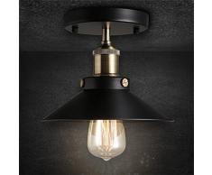 OYGROUP Loft Lámparas de techo de la vendimia E27 Lámpara de sombra de metal negro Personalidad Luces de techo simples para la iluminación del balcón