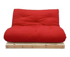 Futon On Line Sofá Cama Luna, Natural, Futon Rojo, 140x103x80 cm.