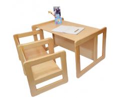 3 en 1 Muebles Para Niños de Madera de La Haya Ligera, Conjunto de Tres Piezas, Dos Mesas Pequeñas Que Se Convierten en Sillas Y Un Banco Grande Que Se Convierte En Mesa
