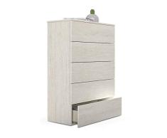 Habitdesign 007821Y - Sinfonier 5 cajones, Comoda Dormitorio, Modelo Hera, Medidas: 61 x 109 x 40 cm de Fondo (Blanco Alpes)