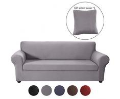 Mingfuxin 2 Fundas de sofá Antideslizantes, Tela de poliéster elástica, Protector de Muebles con Fundas de cojín separadas y Funda de Almohada, Gris, 3 Seater/Sofa