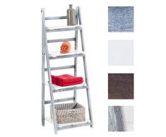 CLP Estantería Escalera Decorativa Frederika I Estantería de Madera Plegable I Estantería Librería de 4 Niveles en Estilo Rústico I Color: Blanco/Gris