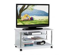 Relaxdays Mueble TV Ruedas con 2 Repisas para Aparatos, Mesa Televisión, Aglomerado-Metal, 42 x 80 x 40 cm, Blanco