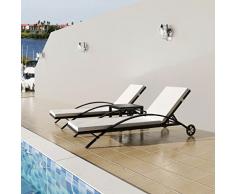 vidaXL Conjunto de tumbonas 3 piezas poli ratan negro